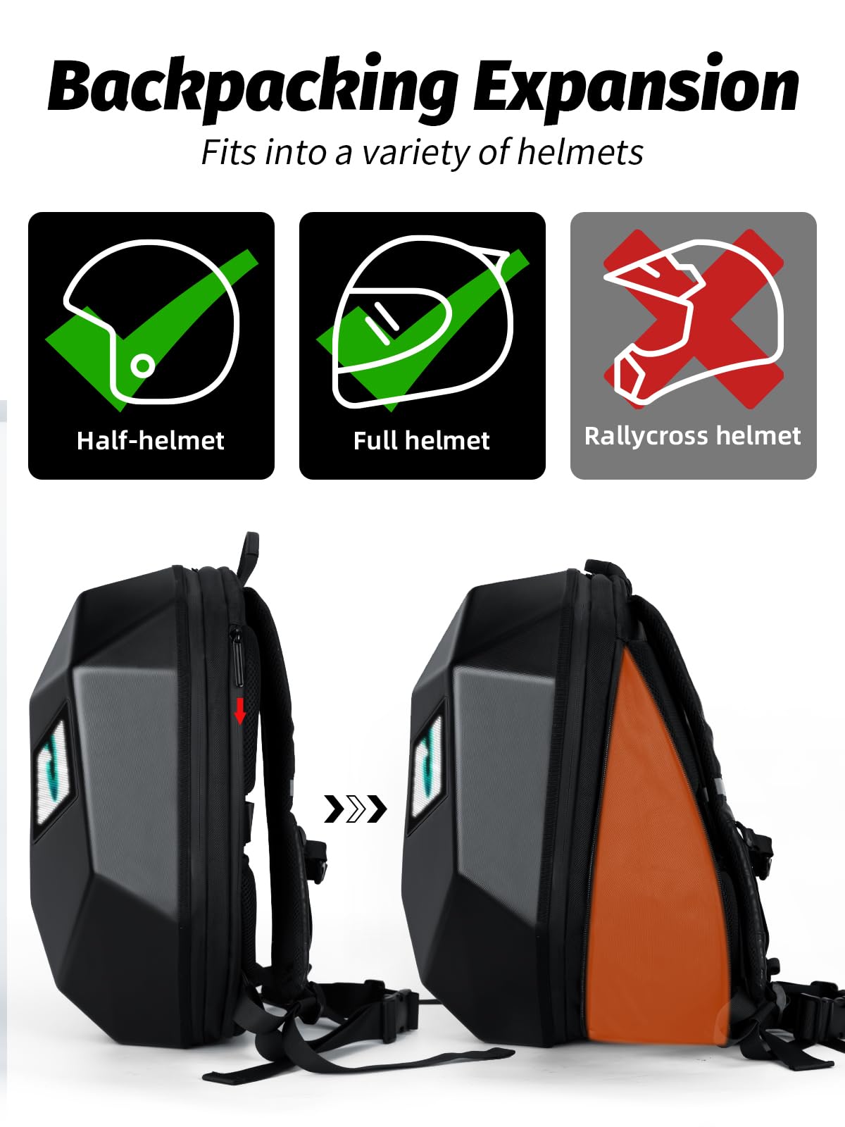 Gelrova Waterproof LED Motorcycle Backpack with Programmable LED Display (POWERBANK NOT INCLUDED)