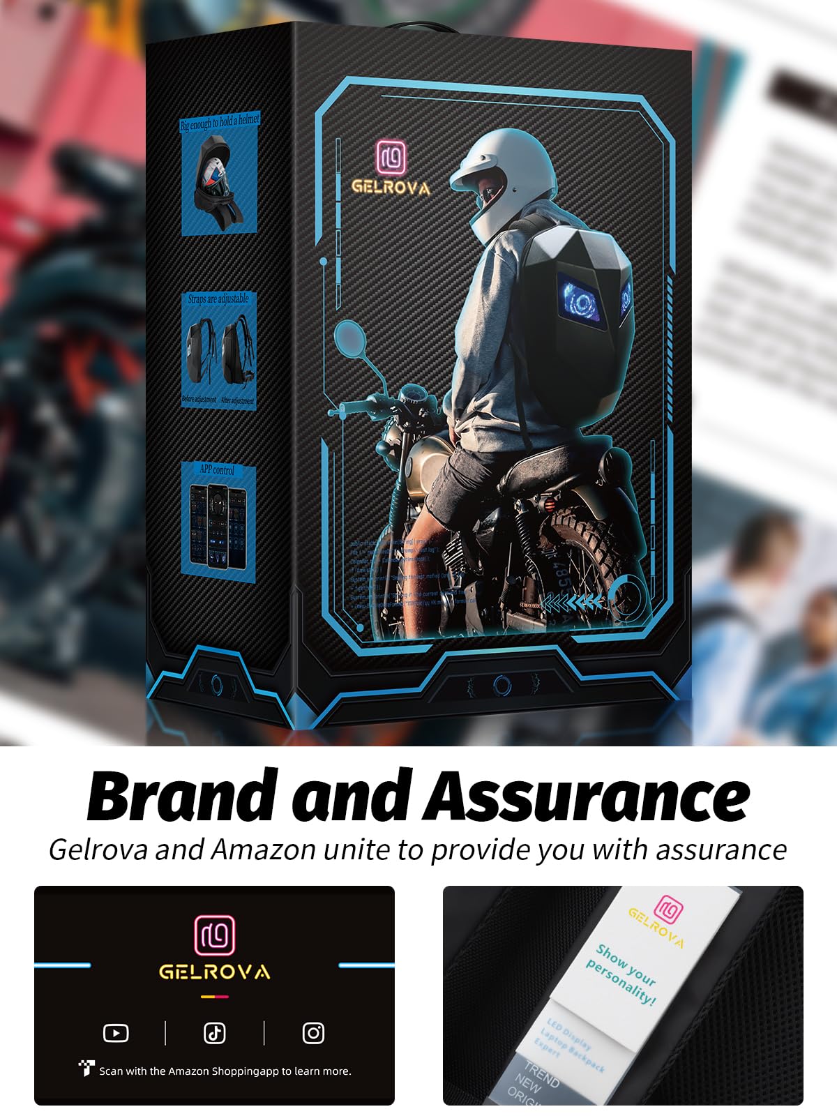 Gelrova Waterproof LED Motorcycle Backpack with Programmable LED Display (POWERBANK NOT INCLUDED)