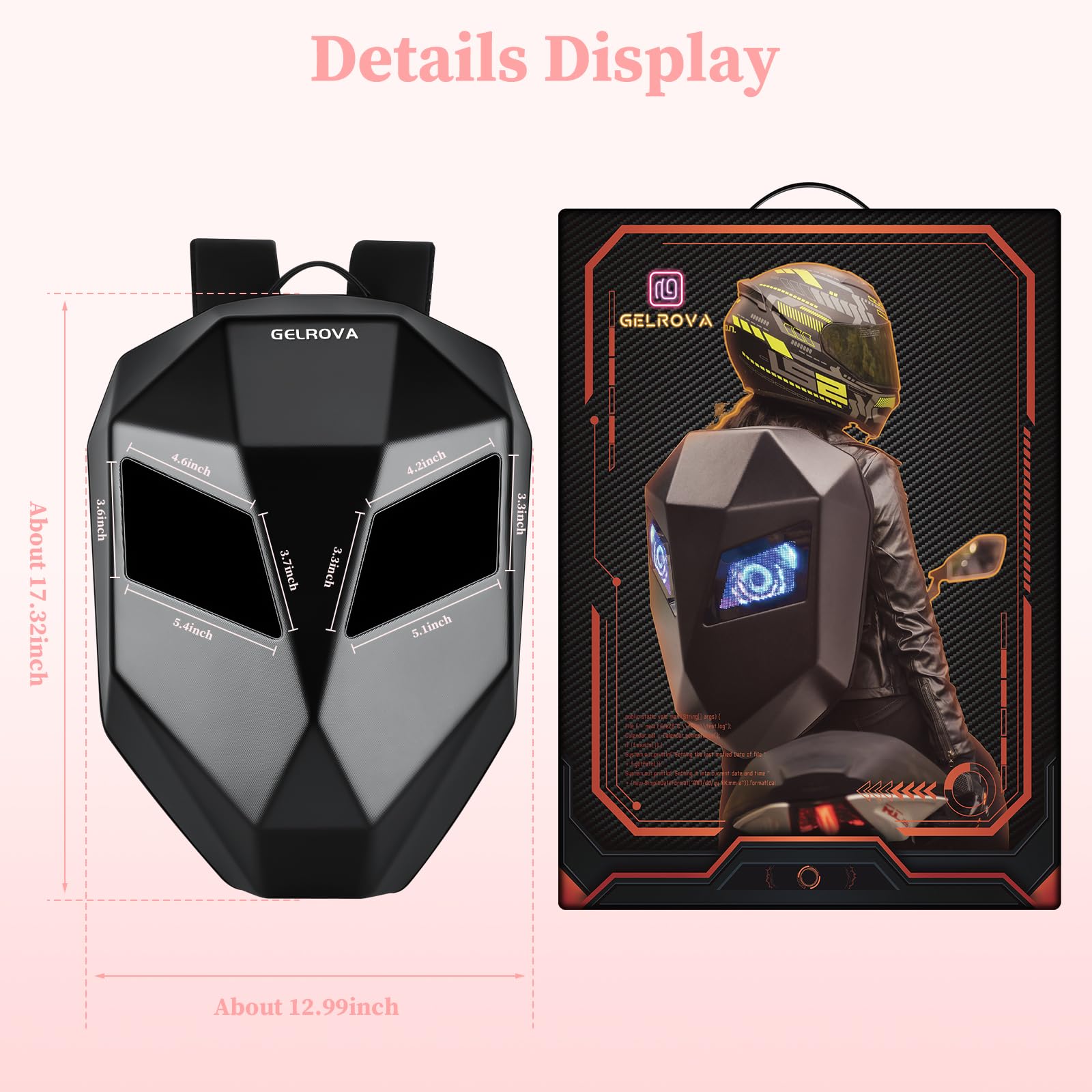 Gelrova Waterproof LED Motorcycle Backpack with Programmable LED Display (POWERBANK NOT INCLUDED)