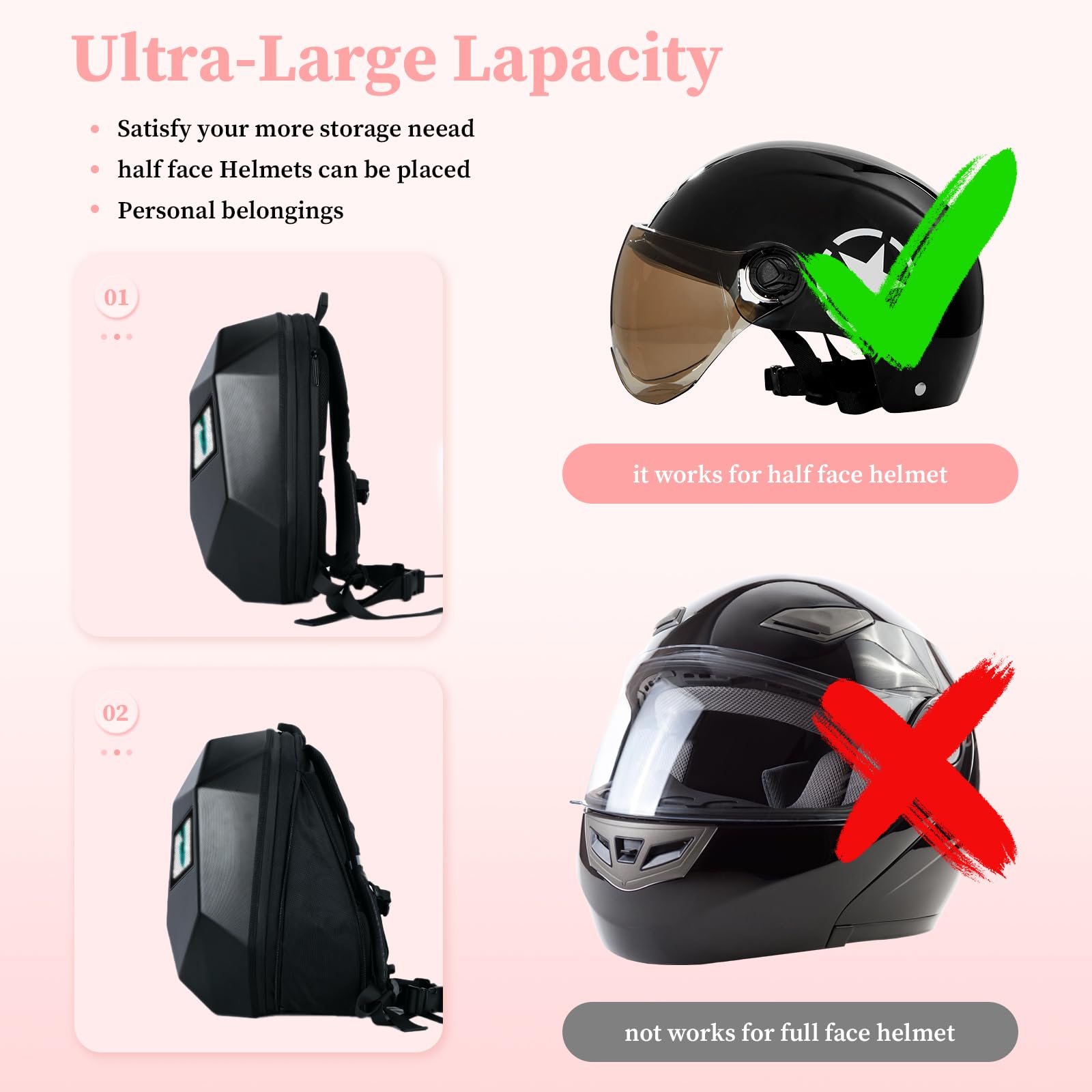 Gelrova Waterproof LED Motorcycle Backpack with Programmable LED Display (POWERBANK NOT INCLUDED)