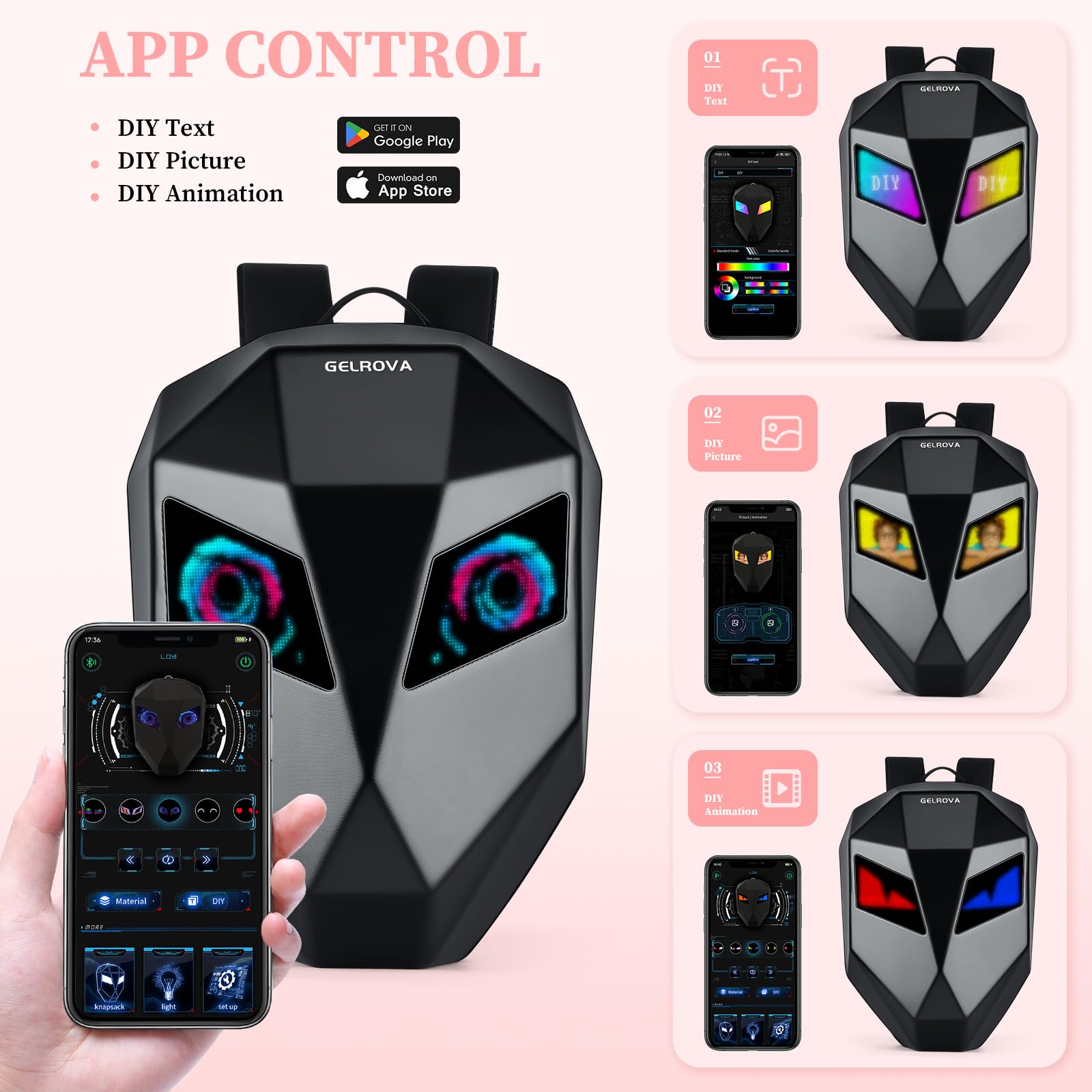 Gelrova Waterproof LED Motorcycle Backpack with Programmable LED Display (POWERBANK NOT INCLUDED)