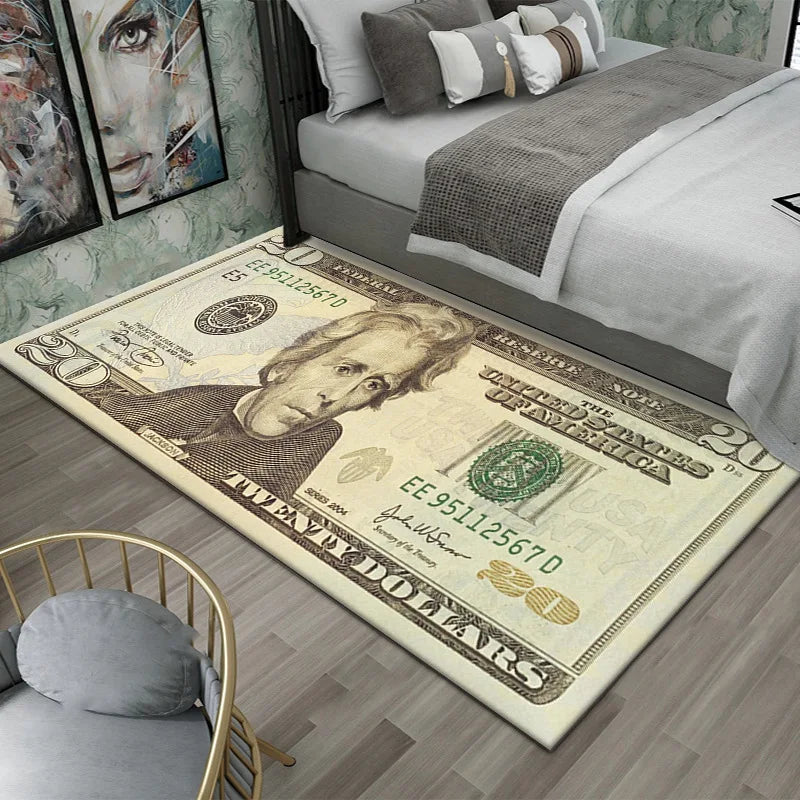 Dollar Money Print Carpet Mat Rug Large Area Bedroom Entryway Non-Slip Stain Resistant Home Decoration