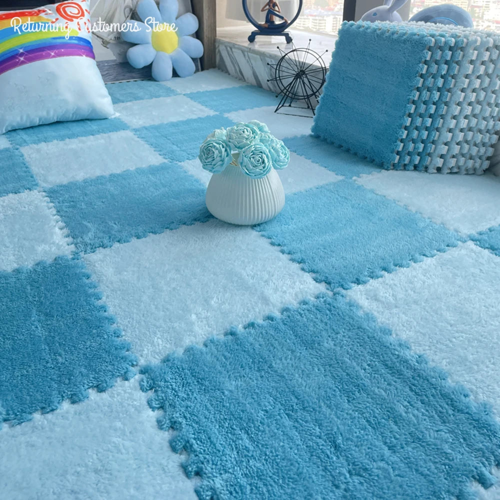 Soft Plush Rug Play Mat Puzzle Carpet Warm Playmat Interlocking Exercise Tiles Floor Carpet