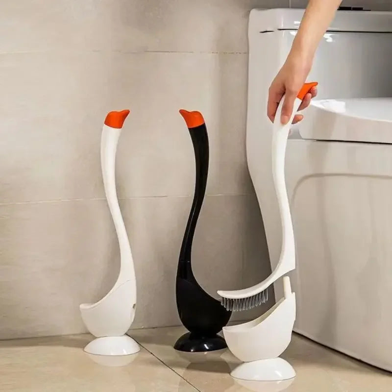 Swan-Shaped Long Handle Toilet Brush Set with Holder, Dense Bristles, Bathroom Cleaning Tool