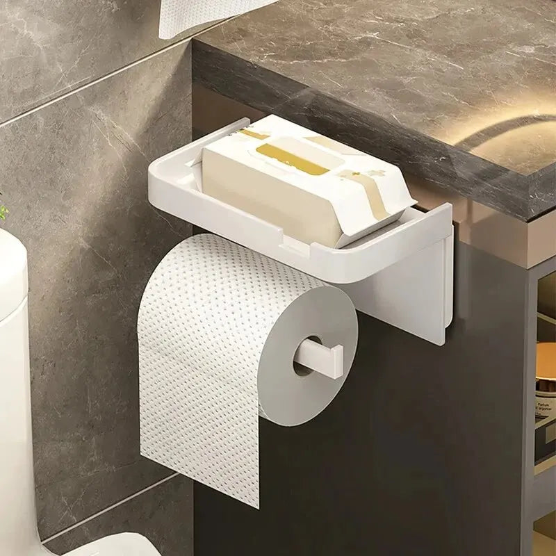 Toilet Paper Holder With Shelf Rack Bathroom Wall Roll Of Paper Phone Storage