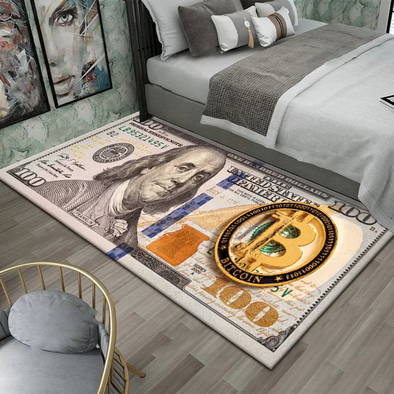 Dollar Money Print Carpet Mat Rug Large Area Bedroom Entryway Non-Slip Stain Resistant Home Decoration