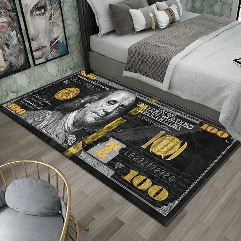 Dollar Money Print Carpet Mat Rug Large Area Bedroom Entryway Non-Slip Stain Resistant Home Decoration