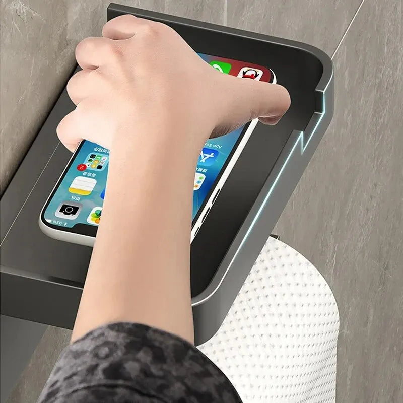 Toilet Paper Holder With Shelf Rack Bathroom Wall Roll Of Paper Phone Storage