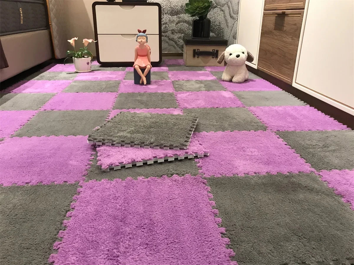 Soft Plush Rug Play Mat Puzzle Carpet Warm Playmat Interlocking Exercise Tiles Floor Carpet