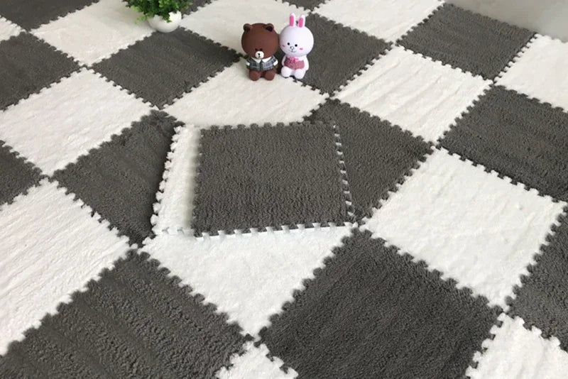 Soft Plush Rug Play Mat Puzzle Carpet Warm Playmat Interlocking Exercise Tiles Floor Carpet