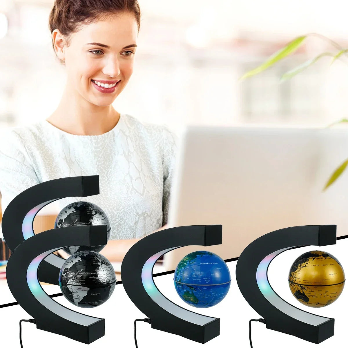 Magnetic Floating Earth Globe Lamp, LED Rotating Globe Levitation Light