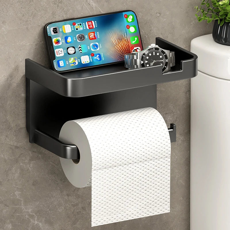 Toilet Paper Holder With Shelf Rack Bathroom Wall Roll Of Paper Phone Storage