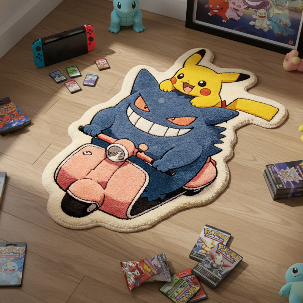 Cartoon Anime Pokemon Gengar Pikachu Rug Floor Mat Kids Room Decor Non-Slip Carpet,Pet/Game Mat,Soft Decorative Blanket
