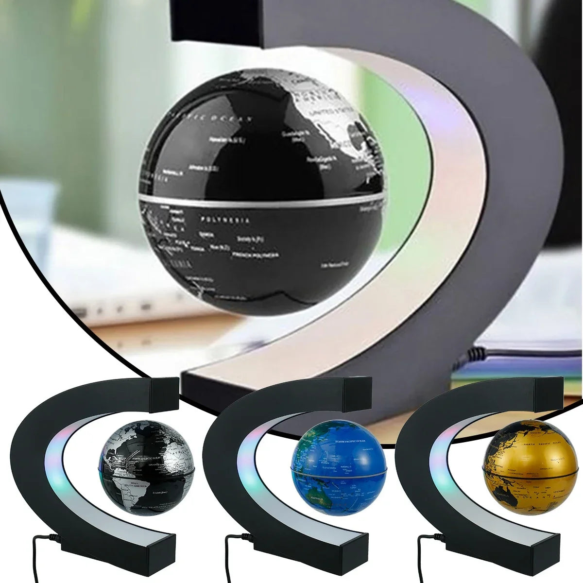 Magnetic Floating Earth Globe Lamp, LED Rotating Globe Levitation Light
