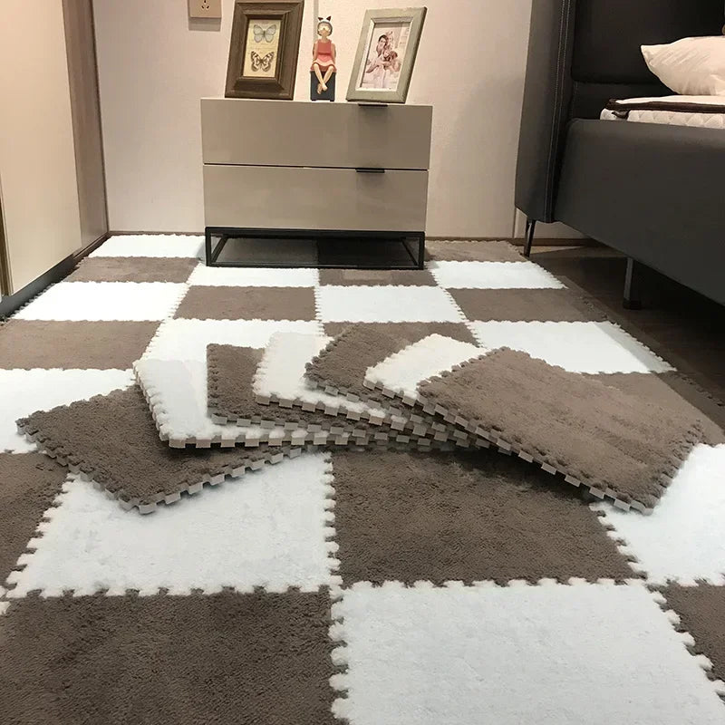 Soft Plush Rug Play Mat Puzzle Carpet Warm Playmat Interlocking Exercise Tiles Floor Carpet
