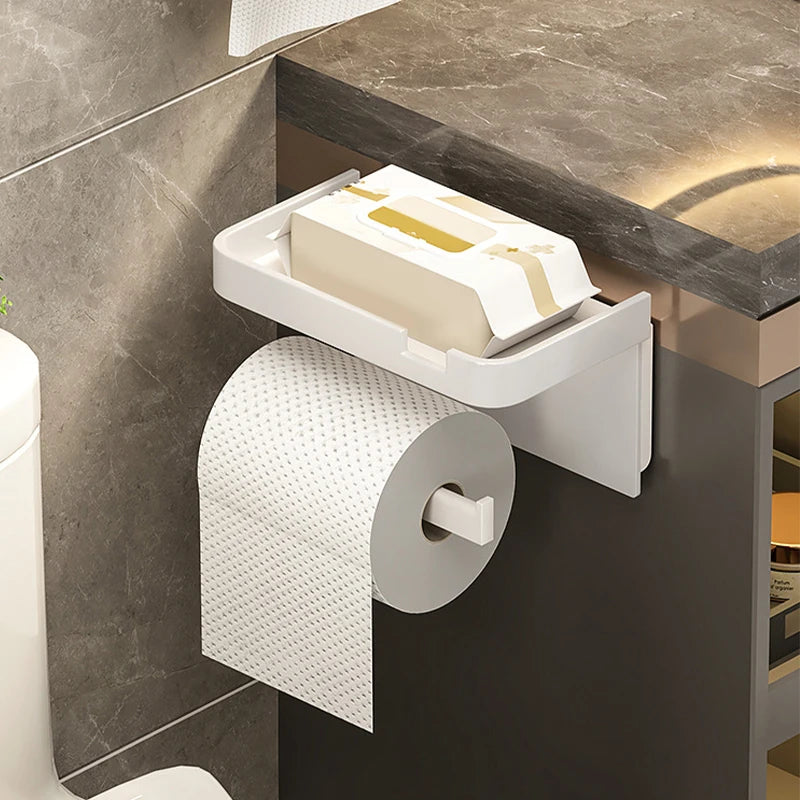 Toilet Paper Holder With Shelf Rack Bathroom Wall Roll Of Paper Phone Storage