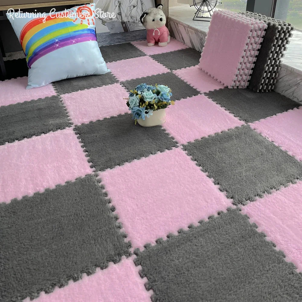 Soft Plush Rug Play Mat Puzzle Carpet Warm Playmat Interlocking Exercise Tiles Floor Carpet