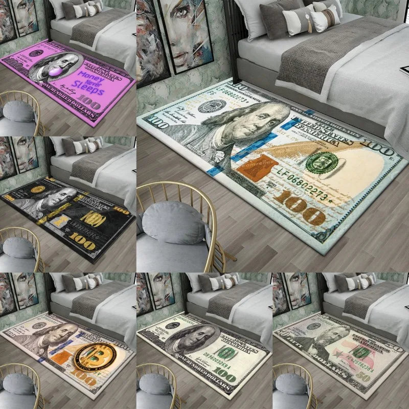 Dollar Money Print Carpet Mat Rug Large Area Bedroom Entryway Non-Slip Stain Resistant Home Decoration