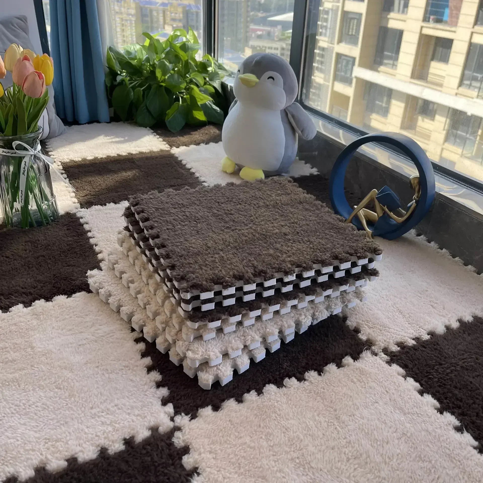 Soft Plush Rug Play Mat Puzzle Carpet Warm Playmat Interlocking Exercise Tiles Floor Carpet