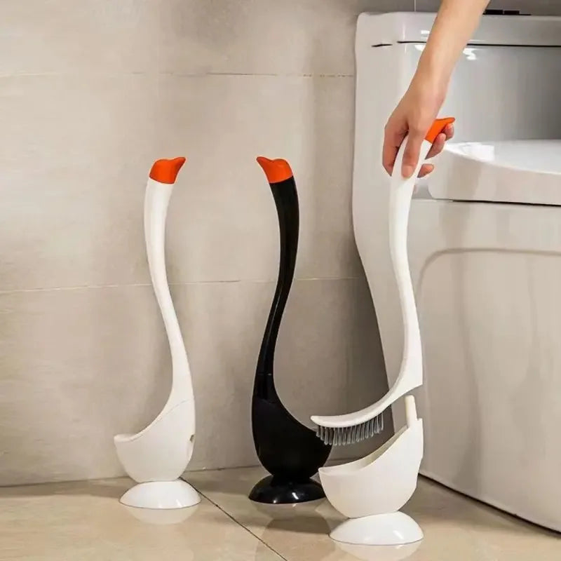 Swan-Shaped Long Handle Toilet Brush Set with Holder, Dense Bristles, Bathroom Cleaning Tool