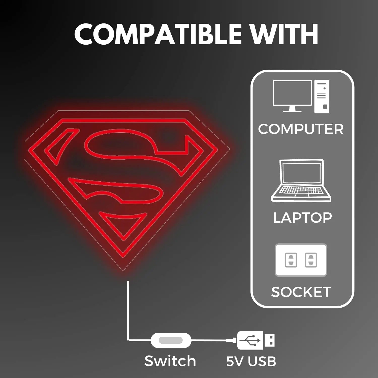 Super-Man Neon Sign Led Light Dimmable