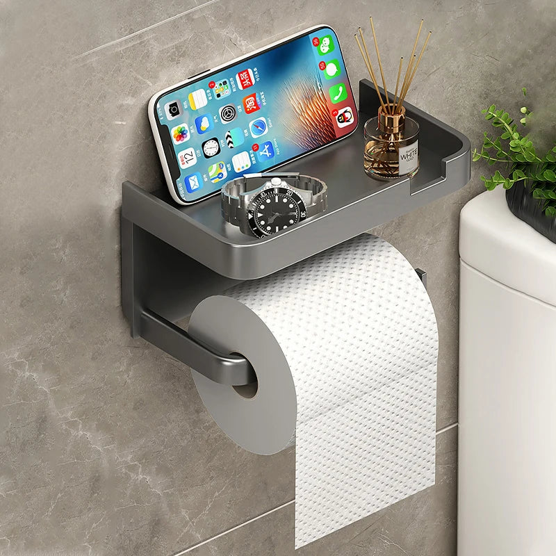 Toilet Paper Holder With Shelf Rack Bathroom Wall Roll Of Paper Phone Storage