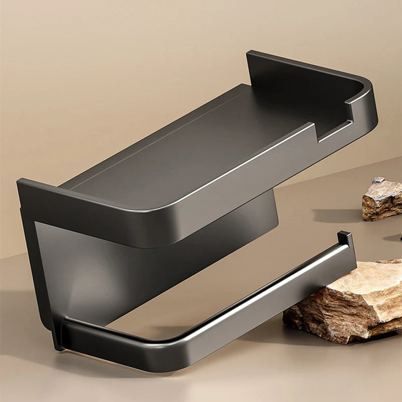 Toilet Paper Holder With Shelf Rack Bathroom Wall Roll Of Paper Phone Storage