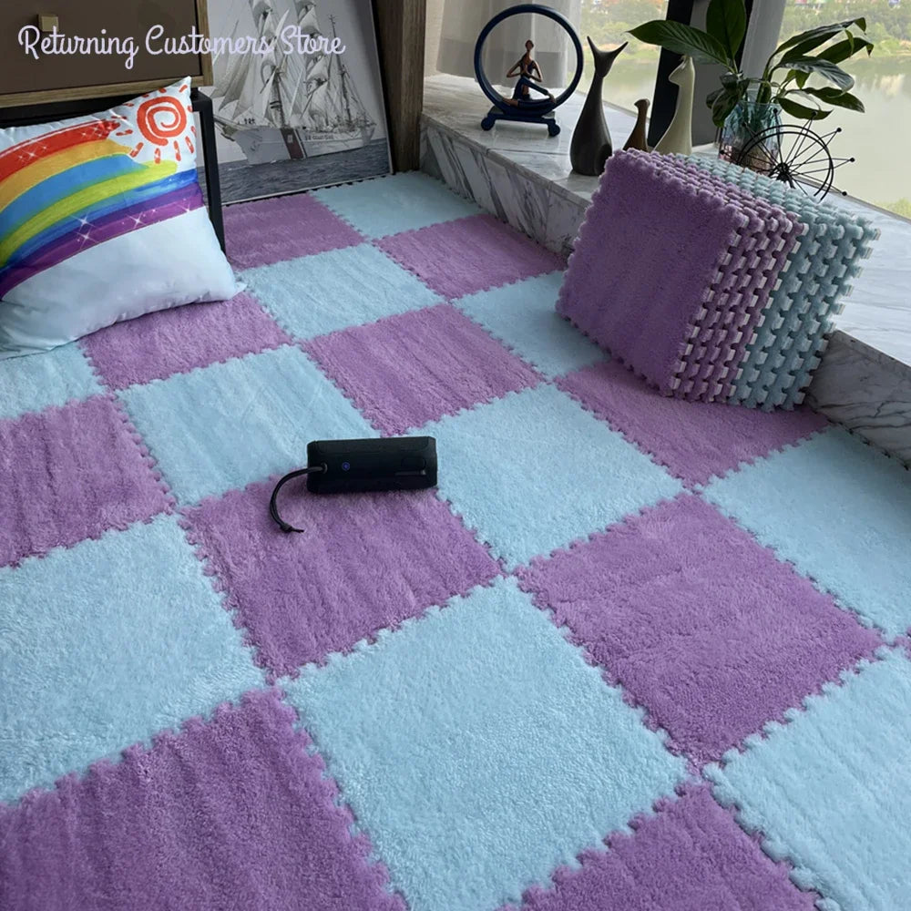 Soft Plush Rug Play Mat Puzzle Carpet Warm Playmat Interlocking Exercise Tiles Floor Carpet