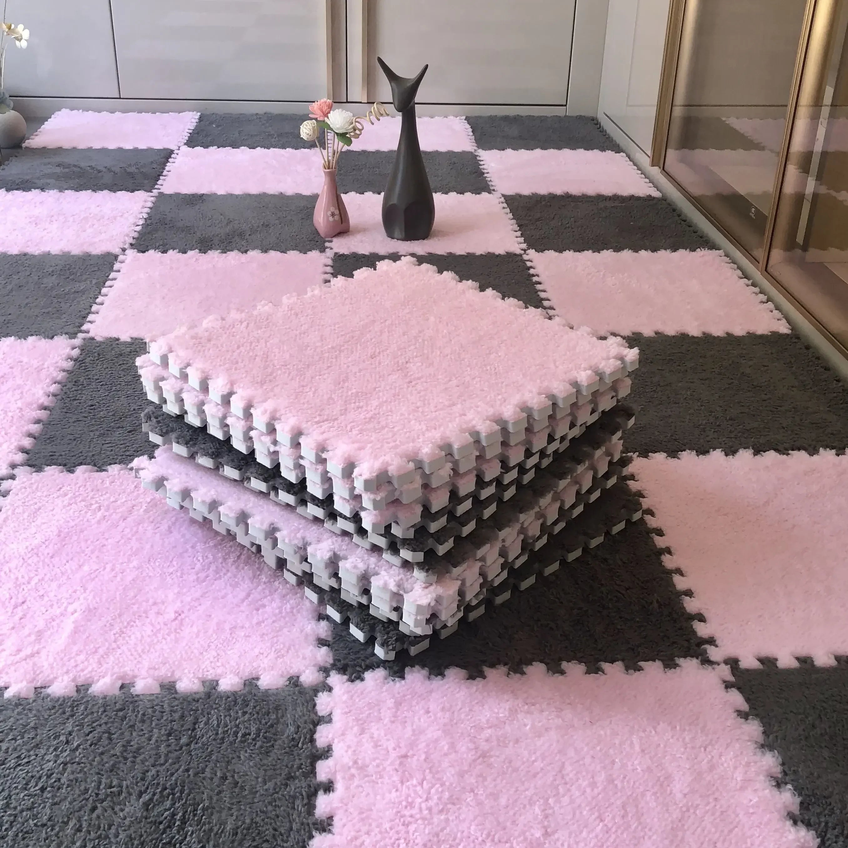 Soft Plush Rug Play Mat Puzzle Carpet Warm Playmat Interlocking Exercise Tiles Floor Carpet