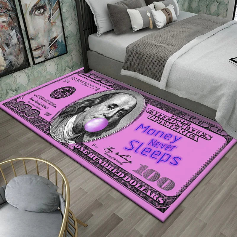 Dollar Money Print Carpet Mat Rug Large Area Bedroom Entryway Non-Slip Stain Resistant Home Decoration