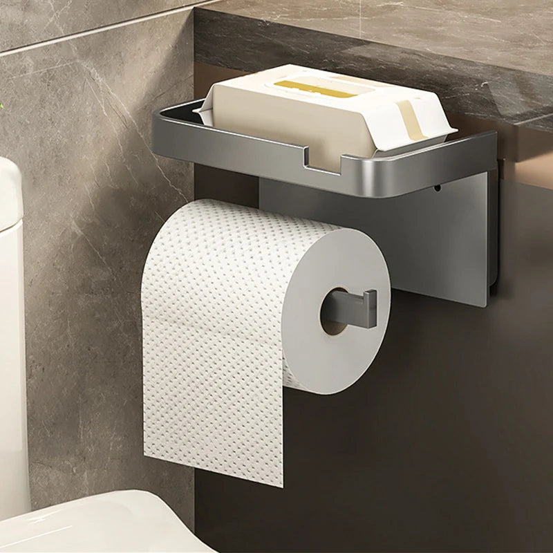 Toilet Paper Holder With Shelf Rack Bathroom Wall Roll Of Paper Phone Storage