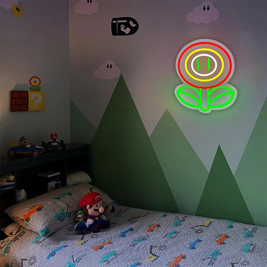 Fire Flower Super Mario Neon Sign  LED Neon Light Sign