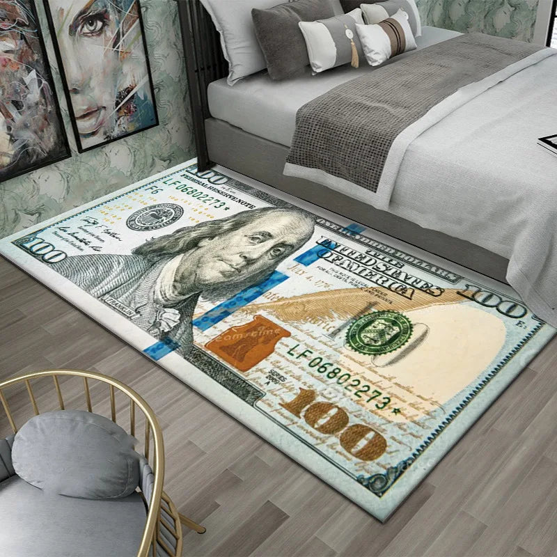 Dollar Money Print Carpet Mat Rug Large Area Bedroom Entryway Non-Slip Stain Resistant Home Decoration