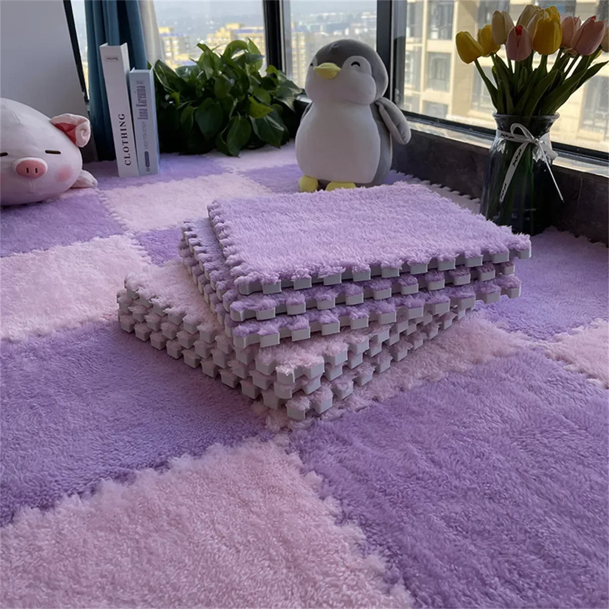Soft Plush Rug Play Mat Puzzle Carpet Warm Playmat Interlocking Exercise Tiles Floor Carpet