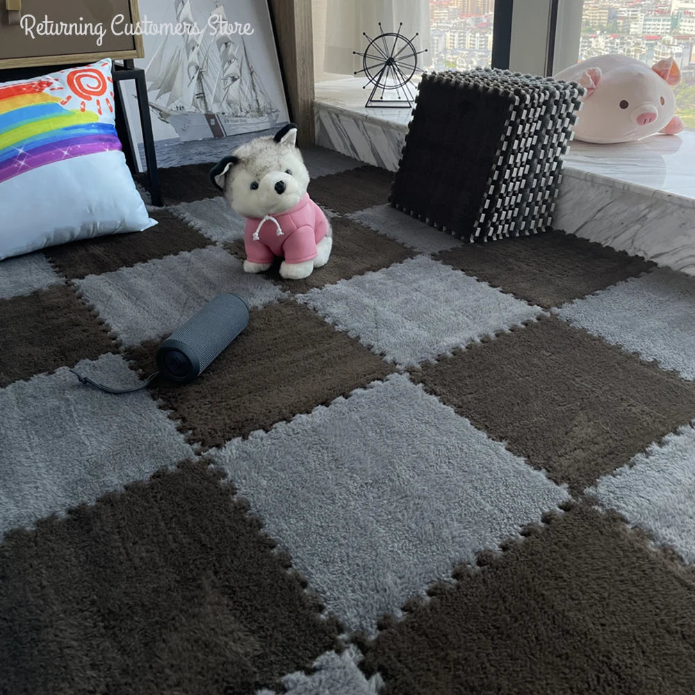 Soft Plush Rug Play Mat Puzzle Carpet Warm Playmat Interlocking Exercise Tiles Floor Carpet