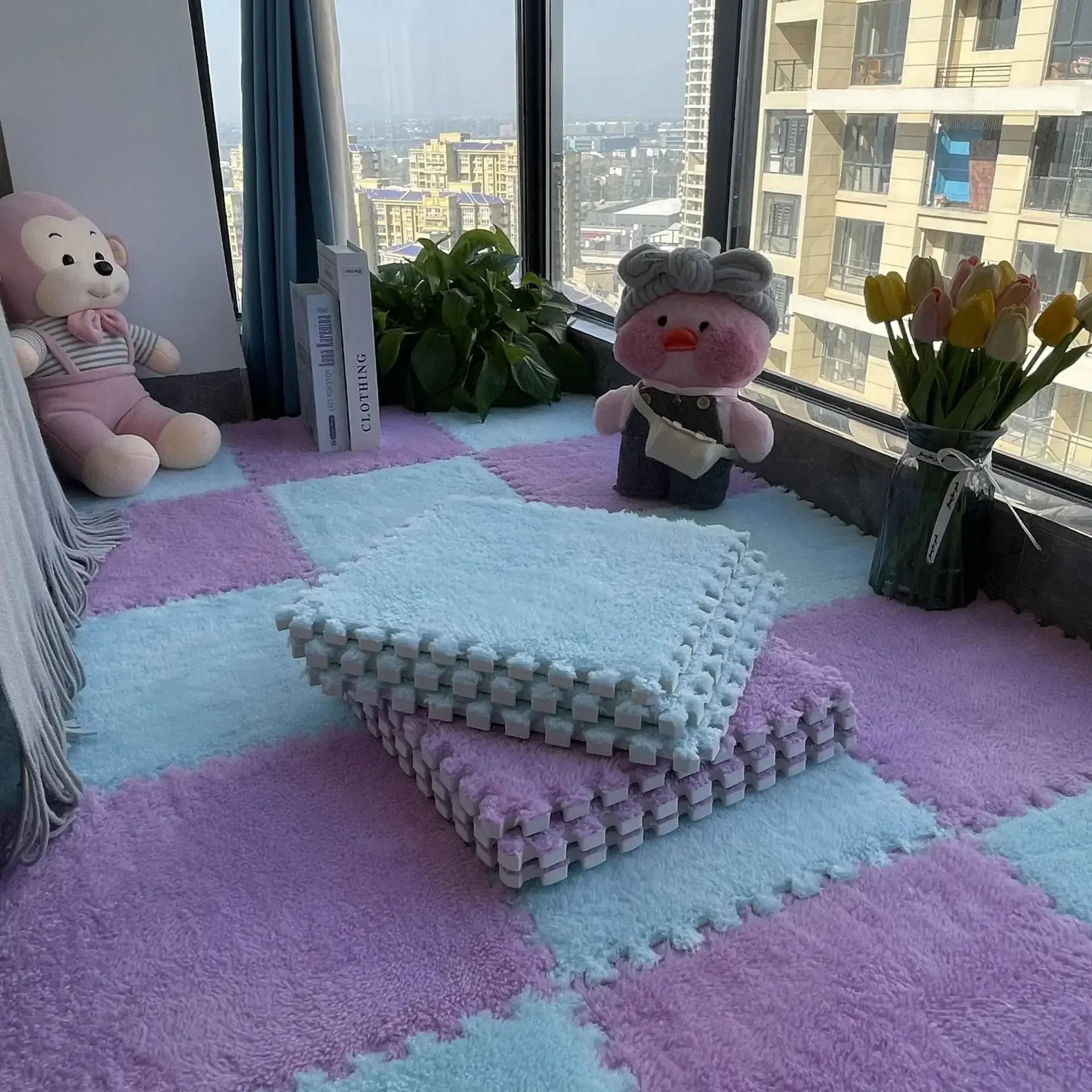 Soft Plush Rug Play Mat Puzzle Carpet Warm Playmat Interlocking Exercise Tiles Floor Carpet