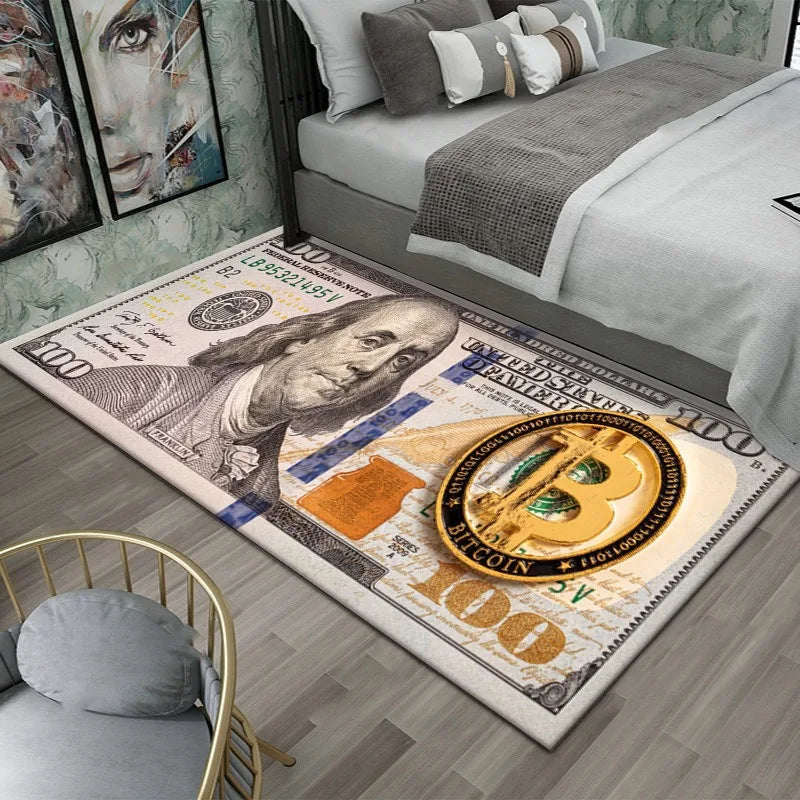 Dollar Money Print Carpet Mat Rug Large Area Bedroom Entryway Non-Slip Stain Resistant Home Decoration