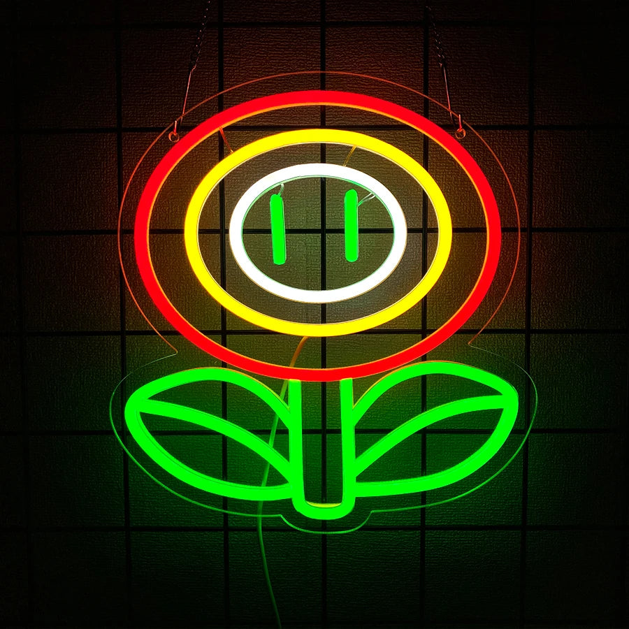 Fire Flower Super Mario Neon Sign  LED Neon Light Sign