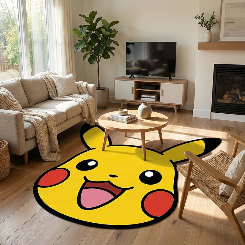 Pokemon Pikachu Rug Anime Cartoon Shaped Floor Mat Soft Plush Non-Slip Carpet