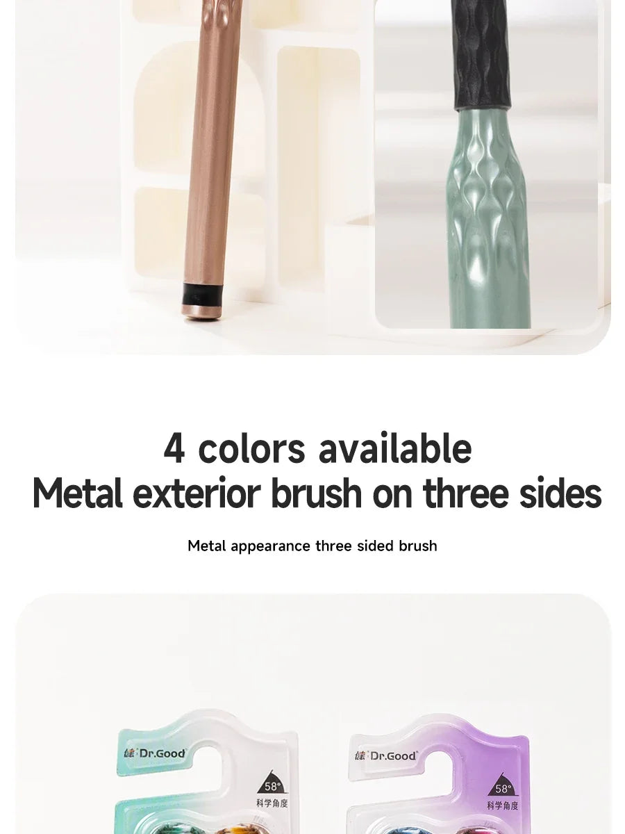 Soft Bristle Triple Head Toothbrush for Adults with Tongue Scraper