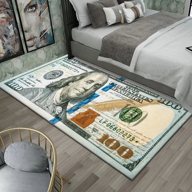 Dollar Money Print Carpet Mat Rug Large Area Bedroom Entryway Non-Slip Stain Resistant Home Decoration