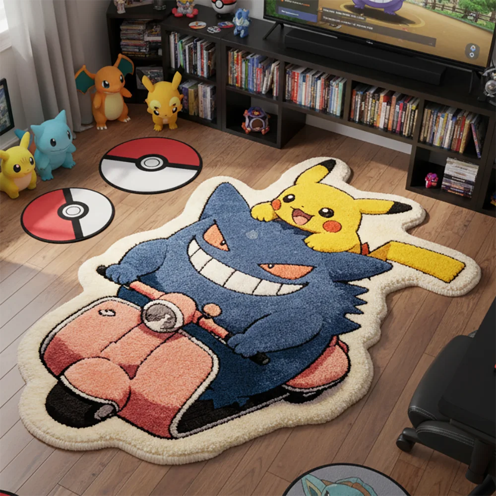 Cartoon Anime Pokemon Gengar Pikachu Rug Floor Mat Kids Room Decor Non-Slip Carpet,Pet/Game Mat,Soft Decorative Blanket