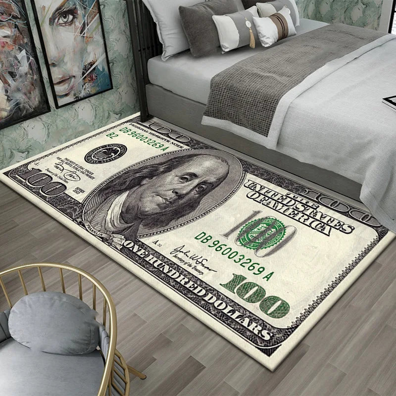 Dollar Money Print Carpet Mat Rug Large Area Bedroom Entryway Non-Slip Stain Resistant Home Decoration