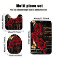 Bathroom Three-Piece Set: Non-Slip Toilet Seat Cover + Floor Mat + U-Shaped Mat, Red Rose Gold Glitter Pattern  Set