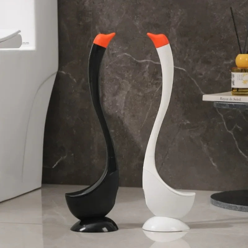 Swan-Shaped Long Handle Toilet Brush Set with Holder, Dense Bristles, Bathroom Cleaning Tool