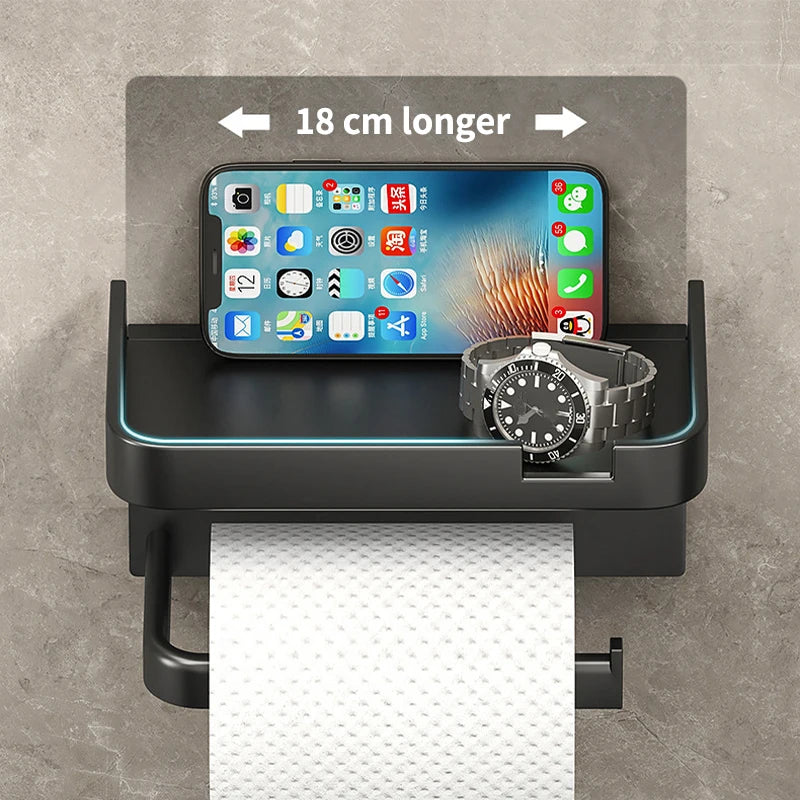 Toilet Paper Holder With Shelf Rack Bathroom Wall Roll Of Paper Phone Storage