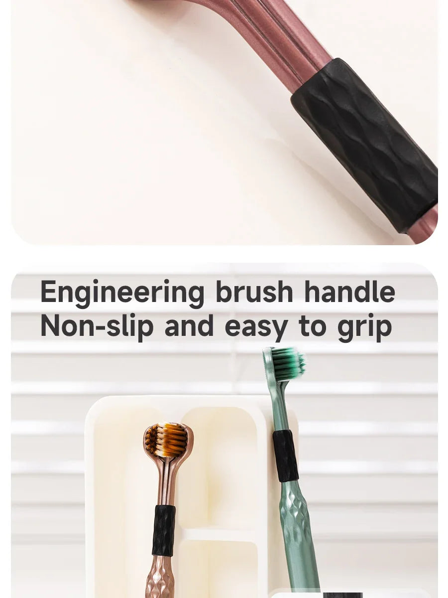 Soft Bristle Triple Head Toothbrush for Adults with Tongue Scraper